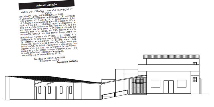 Piúma: Prefeitura abre licitação da reforma e ampliação da Creche do Céu Azul