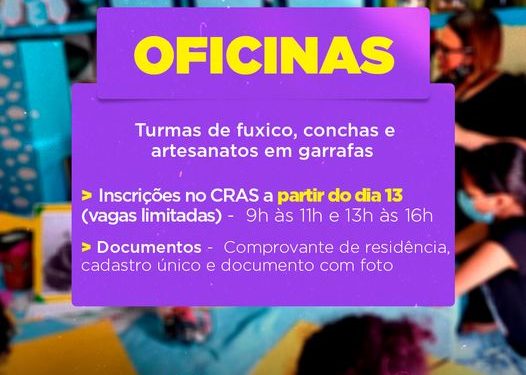 Piúma: Prefeitura abre  inscrições para as oficinas do CRAS