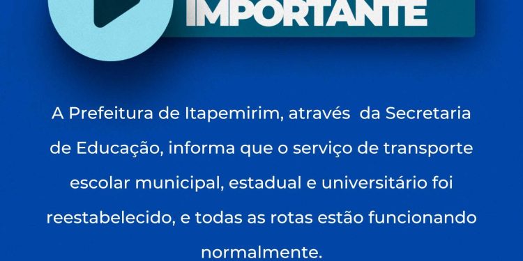 Itapemirim: Comunicado sobre o transporte escolar universitário