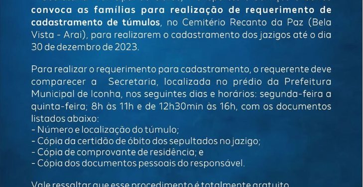 Iconha: Prefeitura faz recadastramento de túmulos