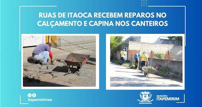 Itapemirim: Prefeitura faz reparos no calçamento e capina nas ruas de Itaoca