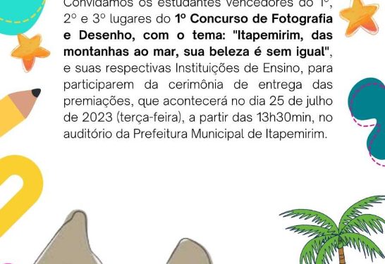 Itapemirim: Prefeitura entrega prêmios do 1° Concurso de Fotografias e Desenhos sobre as belezas das montanhas ao mar