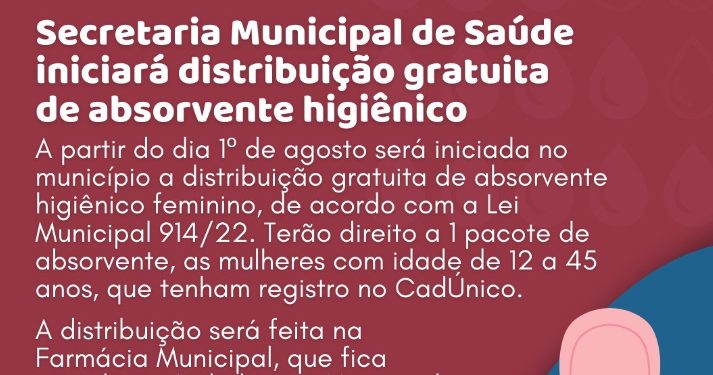 Rio Novo: Prefeitura passa a distribuir absorventes na farmácia municipal