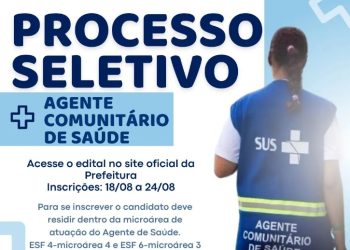 Rio Novo: Prefeitura abre Processo Seletivo para agente comunitário de saúde