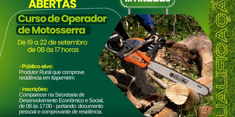 Itapemirim: Vagas abertas para curo de operador de motosserra