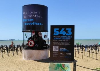 Estado: Detran|ES realiza intervenção urbana na Praia de Camburi na Semana Nacional de Trânsito