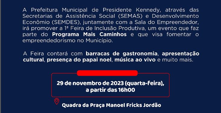 Kennedy: Prefeitura promove a 1ª Feira de Inclusão Produtiva do município