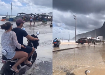 Rio de Janeiro: Mar agitado invade calçadão e ciclovia da orla