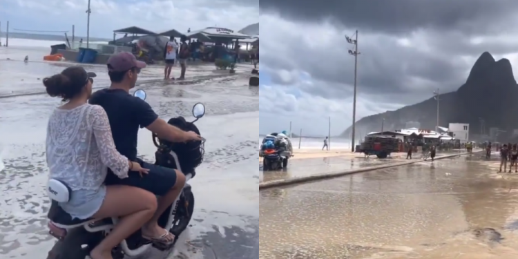 Rio de Janeiro: Mar agitado invade calçadão e ciclovia da orla