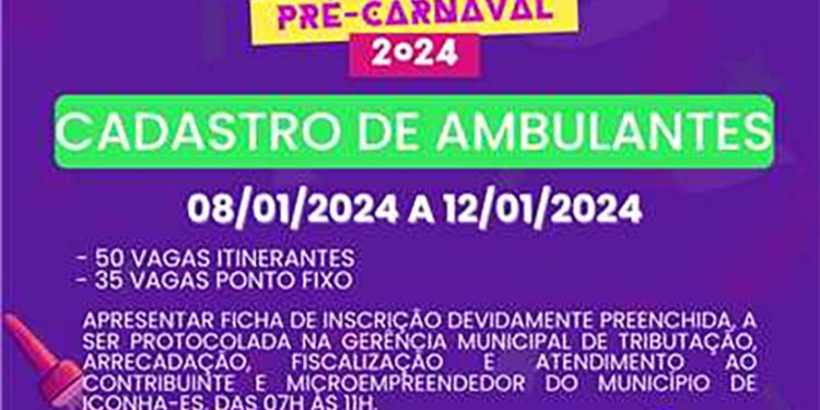 Iconha: Prefeitura realiza cadastro de ambulantes para o Pré-Carnaval 2024