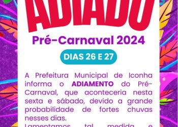 Iconha: Prefeitura adia pré-carnaval por causa das chuvas