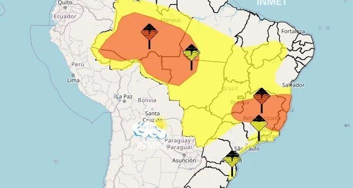 Brasil: Inmet faz novo alerta de perigo de tempestades para 10 estados