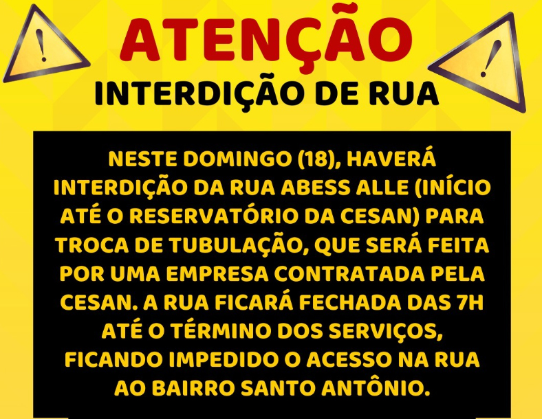 Rio Novo Prefeitura Alerta Para Interdição De Rua Para Obras Da Cesan