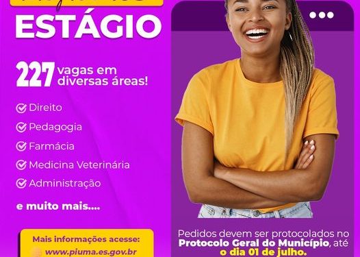 Piúma: Prefeitura abre vagas para estágio obrigatório em diversas áreas