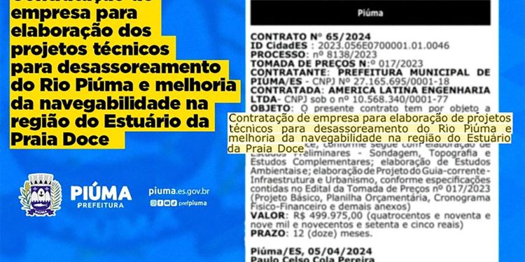 Piúma: Prefeitura assina contrato de obra de desassoreamento do Rio Piúma