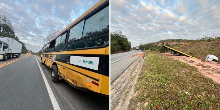 BR 101: Acidente entre ônibus com universitários e caminhão deixa um ferido