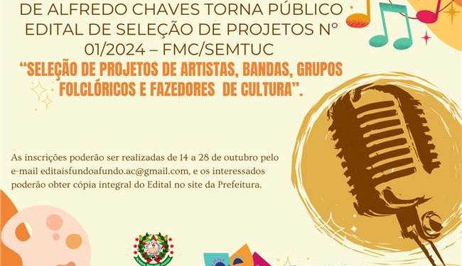 Alfredo Chaves: Cultura e Turismo abre mais um edital de incentivo à manifestações culturais