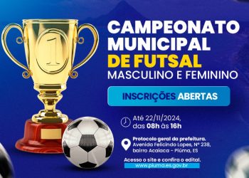 Piúma: Inscrições para o Campeonato de Futsal  Masculino e Feminino terminam nesta sexta (22)