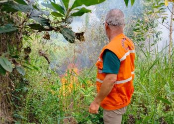 Anchieta: Prefeitura e Corpo de Bombeiros combatem foco de incêndio