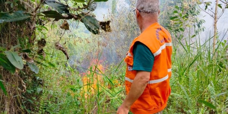Anchieta: Prefeitura e Corpo de Bombeiros combatem foco de incêndio