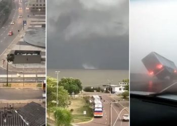 Porto Alegre: Ventos de 110 km/h geram tromba d’água e viram carreta