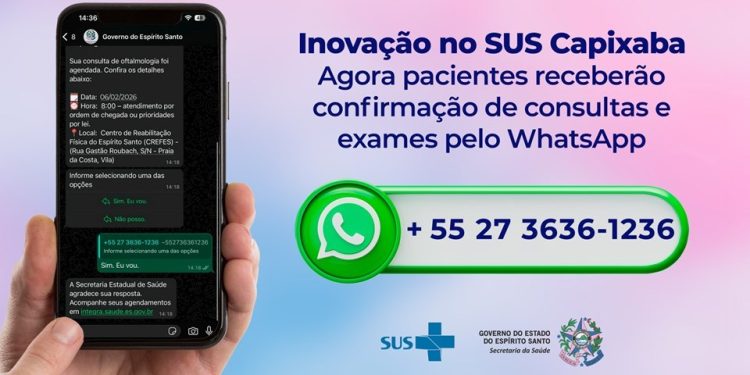 Estado: Pacientes do SUS capixaba terão confirmação de consultas e exames pelo WhatsApp